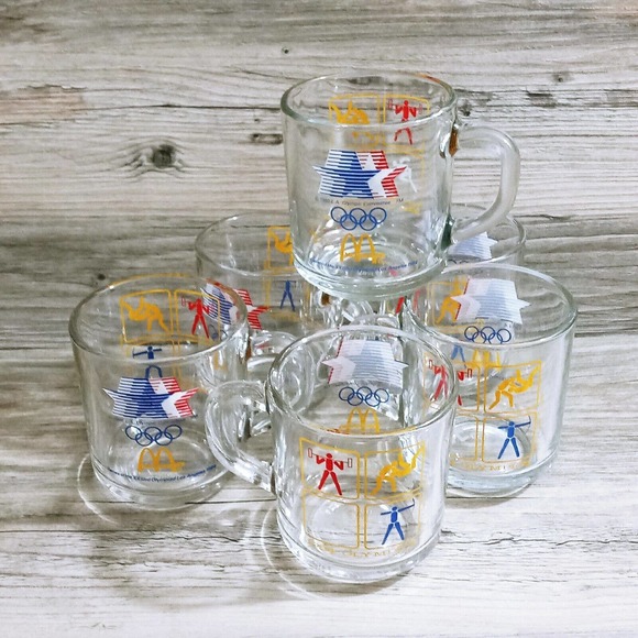 Vintage 1984 McDonalds LA Olympics Glass Coffee Mug Cups Set of 6 - Picture 8 of 8